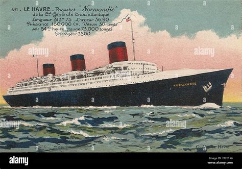 Postal Card Of The Ocean Liner Normandie Stock Photo Alamy