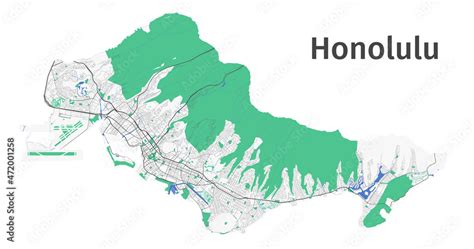 Honolulu vector map. Detailed map of Honolulu city administrative area ...