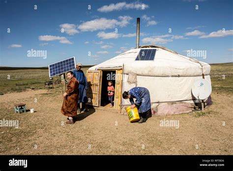 Nomadic herders' ger camp on Steppes grasslands of Mongolia, Asia Stock Photo - Alamy