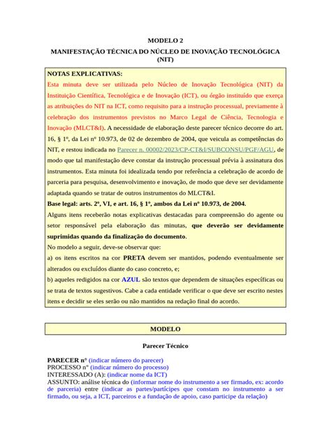 Tnf - Gerar Manifestação Técnica - Modelo 2 Manifestacao Tecnica Do Nucleo de Inovacao Tecnologica | PDF ...