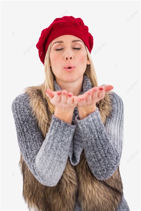 Blonde In Winter Clothes With Hands Out Blowing Mid Adult Jumper