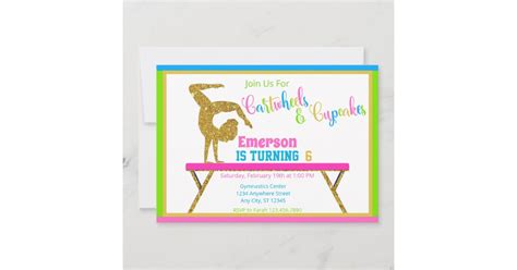 Cartwheels And Cupcakes Gymnastics Birthday Party Invitation Zazzle