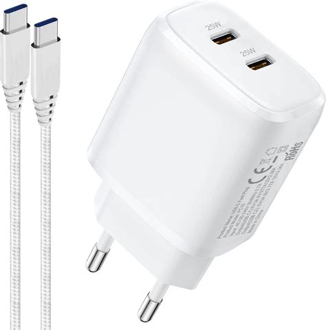 Dual 25w Rapide Chargeur Secteur Usb C Avce Câble Pour Samsung Galaxy