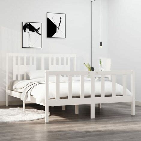 SKM Cadre De Lit Blanc Bois Massif 140x190 Cm