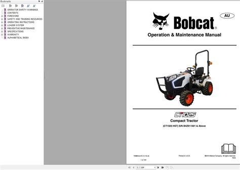 Bobcat Compact Tractor Ct1025 Operation And Maintenance Manual