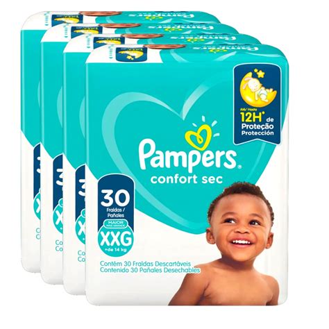 Kit Fraldas Pampers Confort Sec Tam Xxg 4 Pacotes Com 30 Unidades