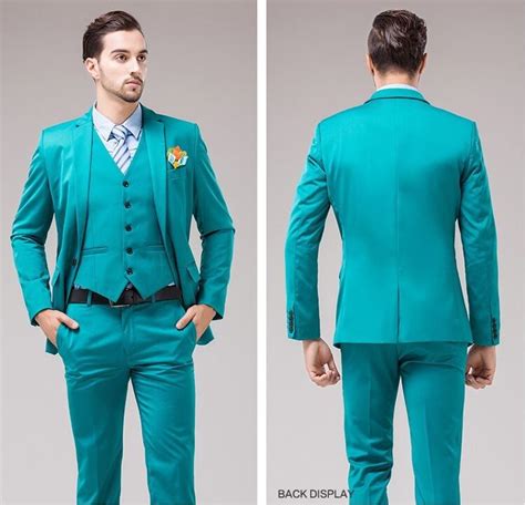 Newest Groomsmen Turquoise Groom Tuxedos Notch Lapel Slim Fit Mens