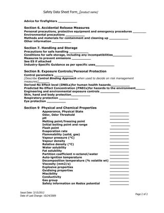 Msds Form Template Connie Dello Buono 2012 PDF