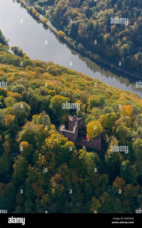 Castle Montclair, castle tower, at the Saarschleife Mettlach, Taben ...