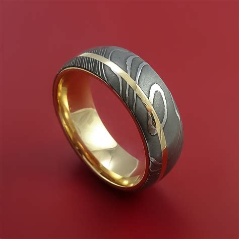 Damascus Steel 14K Yellow Gold Ring Wedding Band Custom Made ...