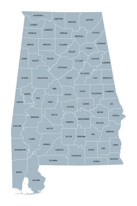 Alabama U S State Subdivided Into Counties Gray Political Map