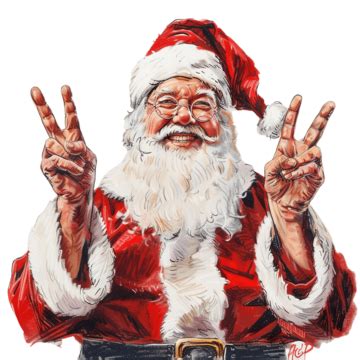 Santa Claus With Peace Signs Drawing Santa Claus Drawing Peace Signs