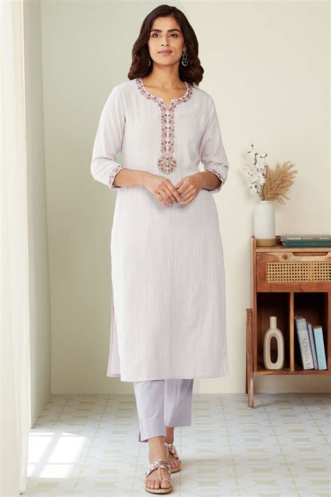 Buy Purple Handcrafted Straight Cotton Flax Kurta For Women FGMK23 76