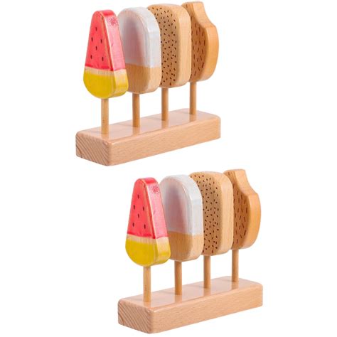 2 Sets Wooden Popsicle Ice Cream Wooden Ice Lolly Toy Kids Wooden Ice