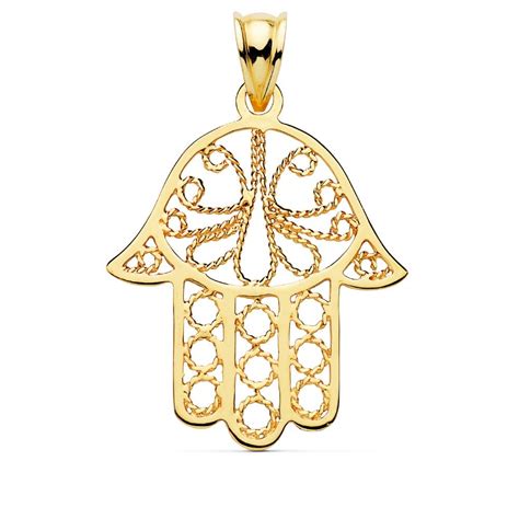 Colgante Mano de Fátima Hamsa Oro 18K 32 mm