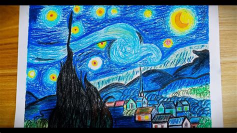 The Starry Night Painting Drawing With Oil Pastel How To Draw Starry