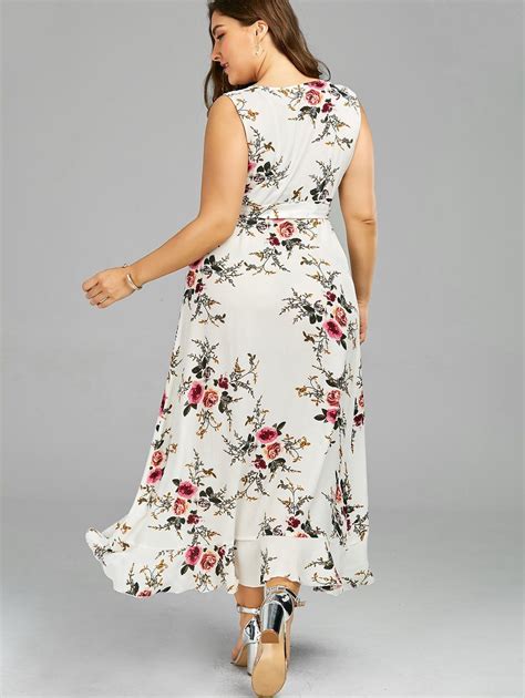 Plus Size Tiny Floral Overlap Flounced Flowy Beach Dress Flowy