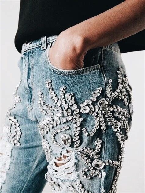 Sequined Distressed Jeans Embellished Jeans Denim Diy Embellished