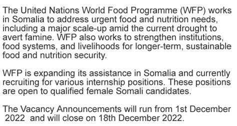 The World Food Programme Somalia Female Internship Opportunities Are