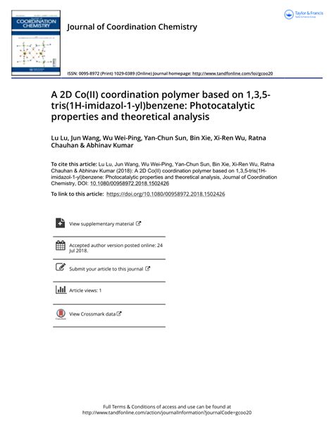 Pdf A 2d Co Ii Coordination Polymer Based On 1 3 5 Tris 1h Imidazol 1 Yl Benzene