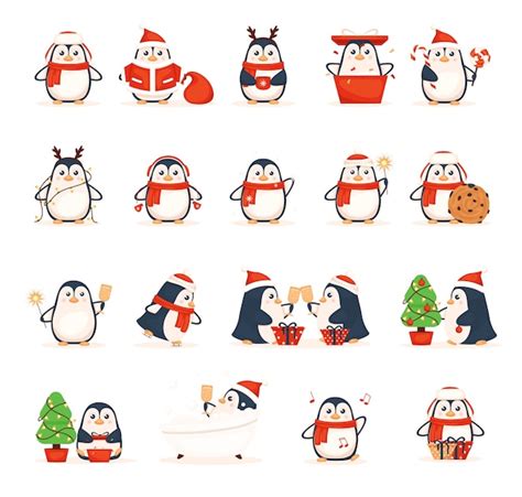 Premium Vector Set Of Cute Penguins Christmas