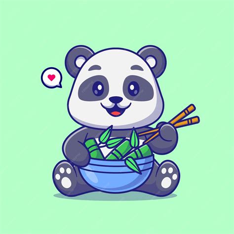 El Lindo Panda Comiendo Bambú Con Palillos De Comida Ilustración Del