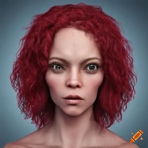 Portrait Of A Humanoid Alien Woman With Maroon Hair And Arabic Features