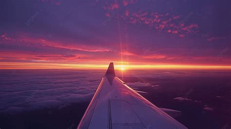 Airplane Wing View During Sunset With Fantastic Purple Colors ...