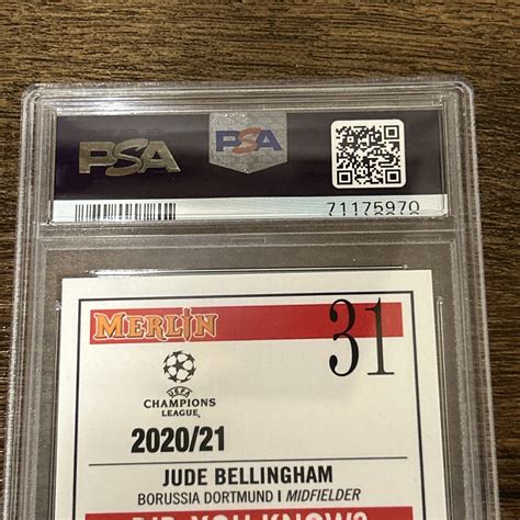 Jude Bellingham 2020 21 Topps Merlin Chrome UCL Speckle Refractor PSA 9