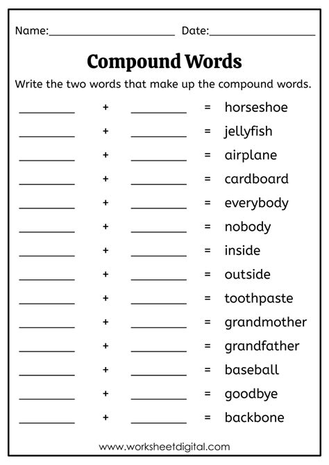 Compound Words Worksheet Digital Worksheets Library