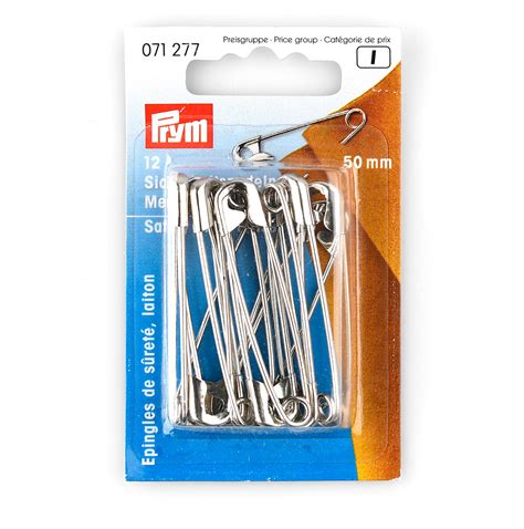 50mm Prym Steel Safety Pins Pack 12 Silver Jackstock Haberdashery