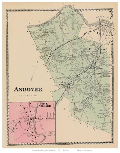 Andover Frye Village Massachusetts 1872 Old Town Map Reprint Essex Co Old Maps