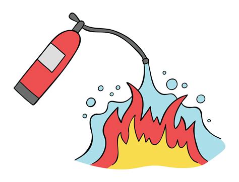 Cartoon vector illustration of fire extinguisher and fire extinguishing ...