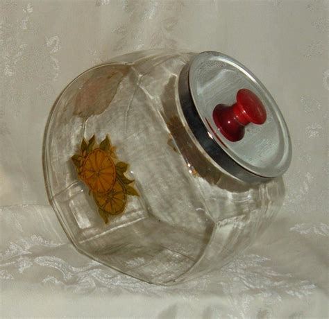 Vintage Large Clear Glass Cookie Jar Canister Metal Lid Ebay