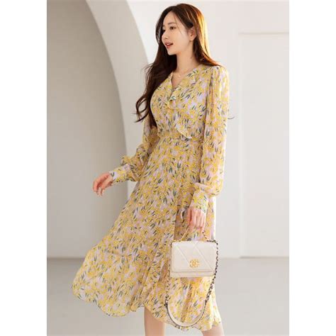 Styleonme Ruffle Floral Chiffon Wrap Dress Yesstyle