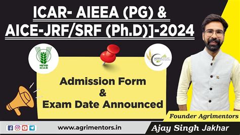 Icar Aieea Pg Aice Jrf Srf Ph D Addmission Form Exam Date