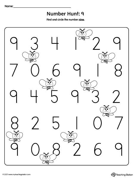 Number Recognition Worksheet Find And Circle Number 9