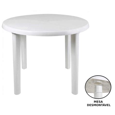 Mesa Plástica Redonda Desmontavel 90cm Branca Leroy Merlin