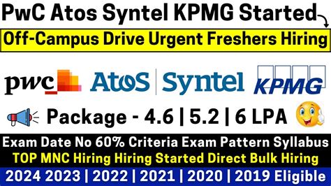 Finally PwC KPMG Atos Syntel Started Mass Hiring 2024 2023 2022