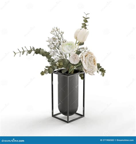 A Black Vase with Flowers, 3d Rendering Stock Illustration