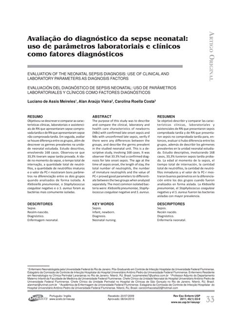 Pdf Evaluation Of The Neonatal Sepsis Diagnosis Use Of Clinical And