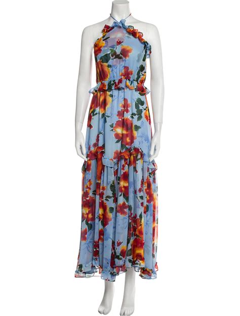 Misa Los Angeles Floral Print Long Dress Blue Dresses Clothing