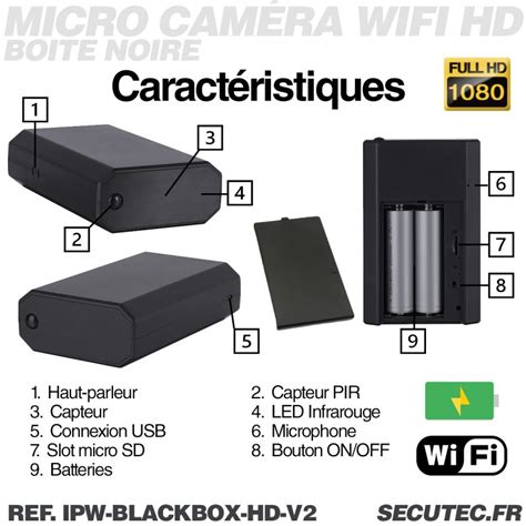 Boite noire micro caméra WiFi HD 1080P longue autonomie vision nocturne