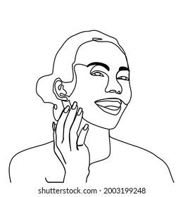 Continuous Line Seminaked Beauty Laughed Looked Stock Vector Royalty