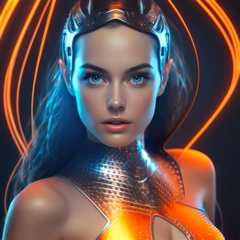 Premium Photo Tron Siren A Photorealistic Mermaid In Neon Orange And