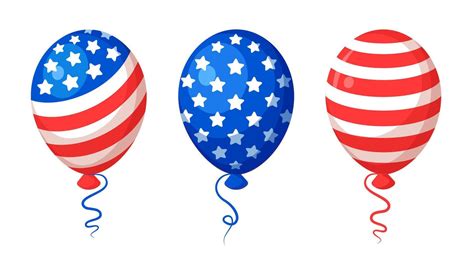 American Balloons Set Isolated On White Background N Cartoon Style