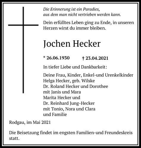 Traueranzeigen Von Jochen Hecker Trauer Op Online De