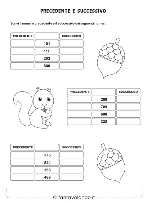 Schede Didattiche Di Matematica Numeri Precedenti E Successivi