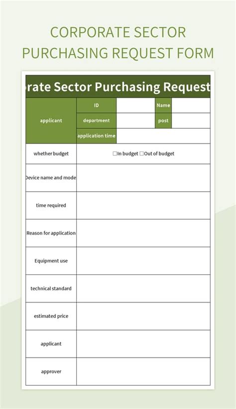 Corporate Sector Purchasing Request Form Excel Template And Google