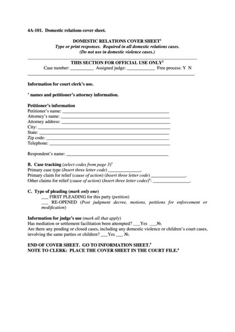 Domestic Relations Cover Sheet Printable Pdf Download